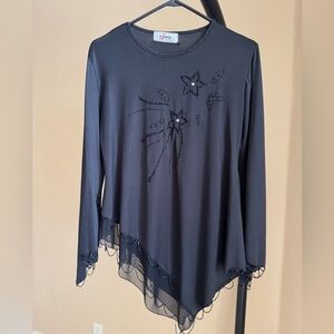 Milano Black Asymmetrical Embellished Blouse